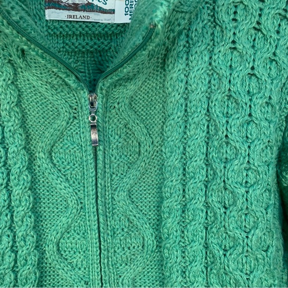 Aran Crafts Ireland 100% Wool Zip Up Cable Knit Cardigan Sweater - Picture 7 of 11